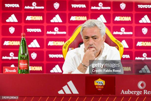 Roma coach Josè Mourinho during a press conference at Centro Sportivo Fulvio Bernardini on January 13, 2024 in Rome, Italy.