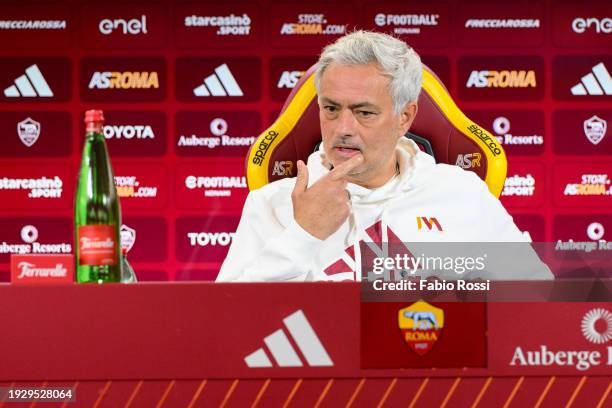 Roma coach Josè Mourinho during a press conference at Centro Sportivo Fulvio Bernardini on January 13, 2024 in Rome, Italy.