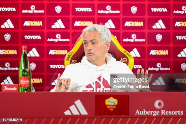 Roma coach Josè Mourinho during a press conference at Centro Sportivo Fulvio Bernardini on January 13, 2024 in Rome, Italy.