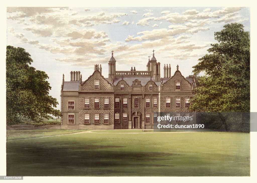 Histoire Architecture anglaise, maison seigneuriale construite en brique rouge, Willesley Hall, Ashby-de-la-Zouch, Art du paysage du 19ème siècle