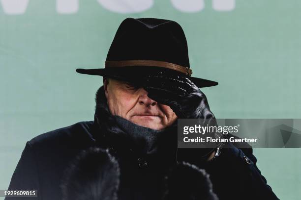 Joachim Rukwied, President of the German Farmers' Association, is pictured during the demonstration of the farmers on January 15, 2024 in Berlin,...