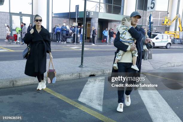 Michael Fassbender and wife Alicia Vikander are seen during the Milan Fashion Week - Menswear Fall/Winter 2024-2025 on January 13, 2024 in Milan,...