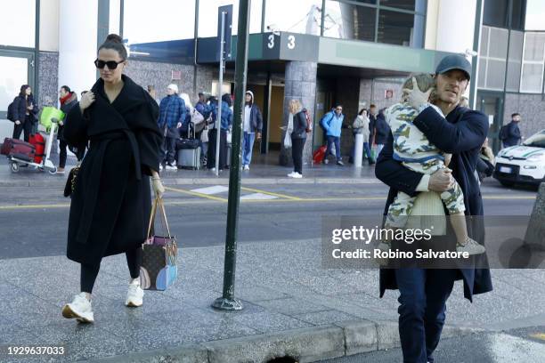 Michael Fassbender and wife Alicia Vikander are seen during the Milan Fashion Week - Menswear Fall/Winter 2024-2025 on January 13, 2024 in Milan,...