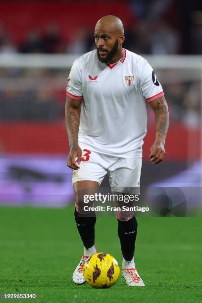 Marcao of Sevilla FC in action during the LaLiga EA Sports match between Sevilla FC and Deportivo Alaves at Estadio Ramon Sanchez Pizjuan on January...