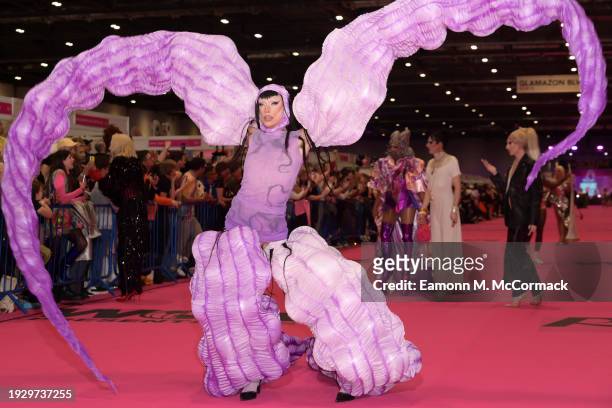 Drag Artists on 'Queens Walk' at "RuPaul's DragCon UK 2024" at the ExCel London on January 13, 2024 in London, England.