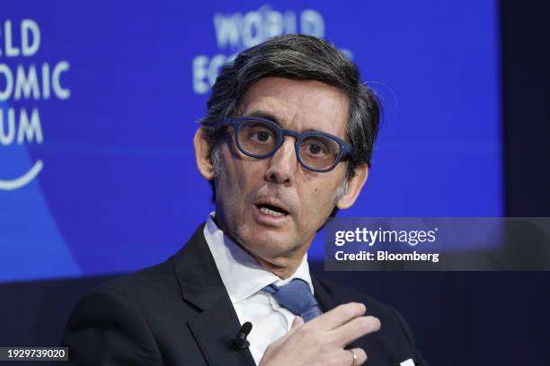 Jose Maria Alvarez-Pallete, chief executive officer of Telefonica SA, during a panel session on the opening day of the World Economic Forum in Davos,...