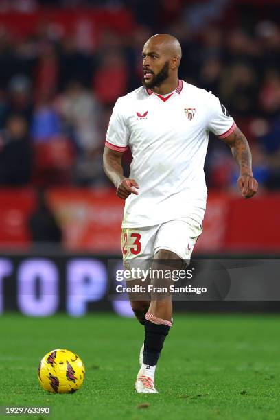 Marcao of Sevilla FC in action during the LaLiga EA Sports match between Sevilla FC and Deportivo Alaves at Estadio Ramon Sanchez Pizjuan on January...