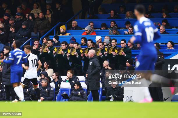 Argylle, an upcoming film, is promoted during the Premier League match between Chelsea FC and Fulham FC at Stamford Bridge on January 13, 2024 in...