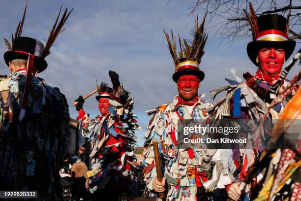 Morris dancers perform during the Whittlesea Straw Bear festival on January 13, 2024 in Whittlesey, United Kingdom. The Whittlesea Straw Bear is an...