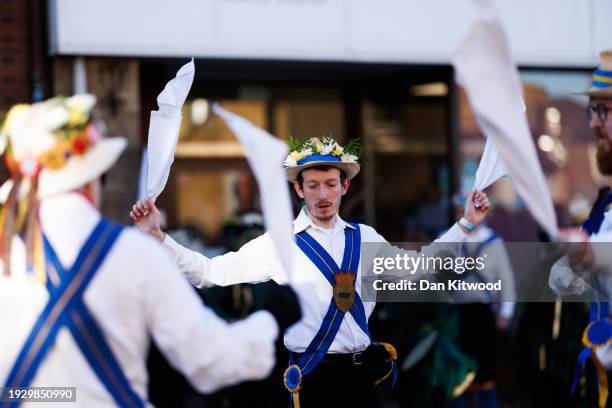 Morris dancers perform during the Whittlesea Straw Bear festival on January 13, 2024 in Whittlesey, United Kingdom. The Whittlesea Straw Bear is an...