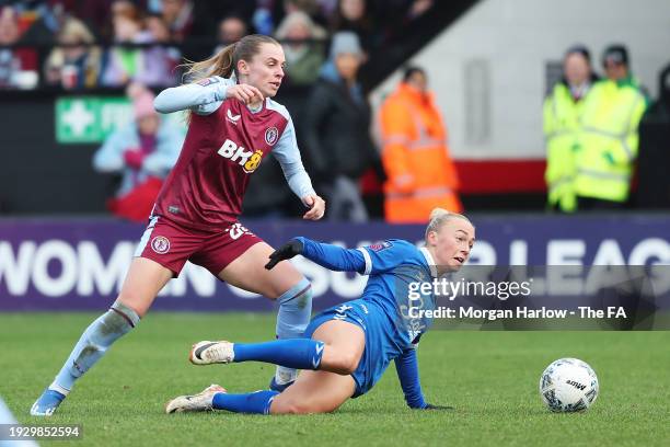 Hanna Bennison of Everton is challenged by Noelle Maritz of Aston Villa during the Adobe Women's FA Cup Fourth Round match between Aston Villa and...