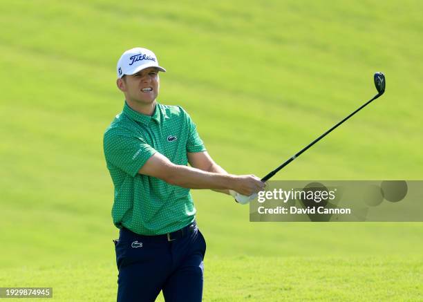 Yannik Paul of Germany plays his second shot on the fourth hole on Day Three of the Dubai Invitational at Dubai Creek Golf and Yacht Club on January...