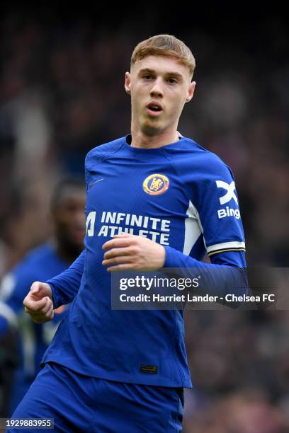 Cole Palmer of Chelsea looks on during the Premier League match between Chelsea FC and Fulham FC at Stamford Bridge on January 13, 2024 in London,...