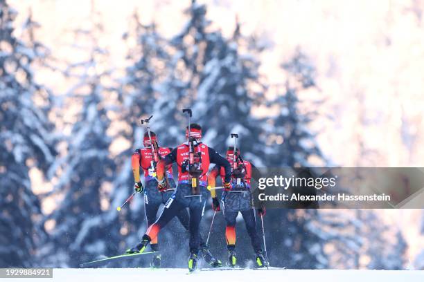 General view as athletes compete during the Men 10 km Sprint at the BMW IBU World Cup Biathlon Ruhpolding on January 13, 2024 in Ruhpolding, Germany.