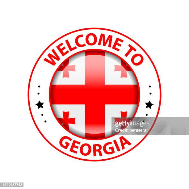 vektor-stempel. willkommen in georgien. hochglanz-ikone mit nationalflagge. siegel-schablone - flagge von georgien stock-grafiken, -clipart, -cartoons und -symbole