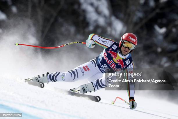 Josef Ferstl of Team Germany in action during the Audi FIS Alpine Ski World Cup Men's Downhill Training on January 17, 2024 in Kitzbuehel, Austria.