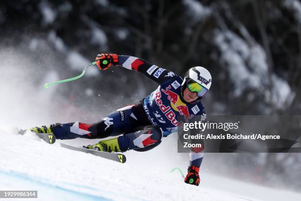 Sam Morse of Team United States in action during the Audi FIS Alpine Ski World Cup Men's Downhill Training on January 17, 2024 in Kitzbuehel, Austria.