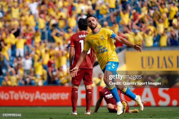 Kirian Rodriguez of UD Las Palmas celebrates his goal during the LaLiga EA Sports match between UD Las Palmas and Villarreal CF at Estadio Gran...