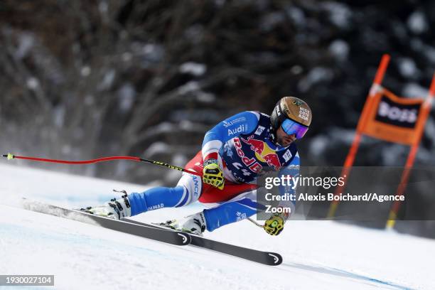 Matthieu Bailet of Team France in action during the Audi FIS Alpine Ski World Cup Men's Downhill Training on January 17, 2024 in Kitzbuehel, Austria.