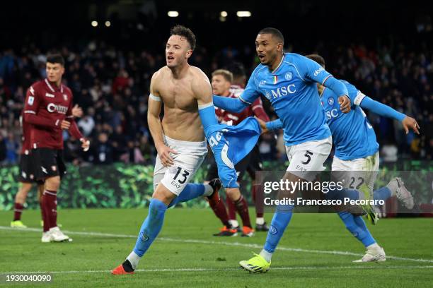 Amir Rrahmani of SSC Napoli celebrates after scoring his side second goal during the Serie A TIM match between SSC Napoli and US Salernitana - Serie...
