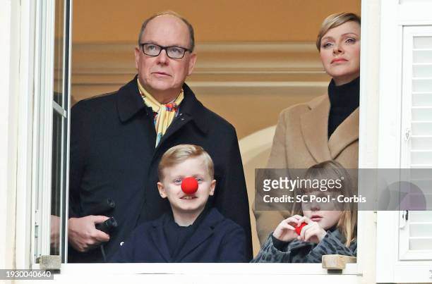 Prince Albert II of Monaco, Prince Jacques of Monaco, Princess Charlene of Monaco and Princess Gabriella of Monaco attend The Circus Parade on...