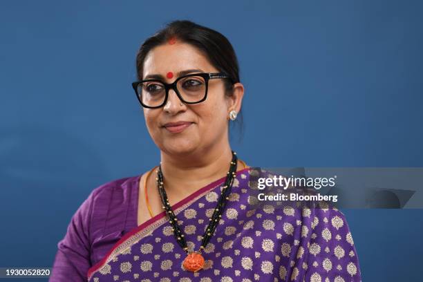 Smriti Irani, India's minister for women & child development and textiles, following a Bloomberg Television interview on the opening day of the World...