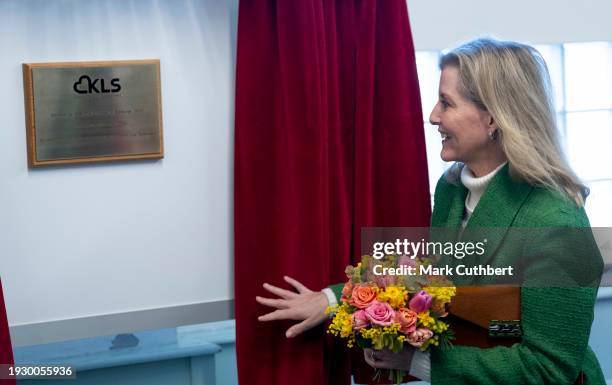 Sophie, Duchess of Edinburgh during a visit to the Katherine Low Settlement on January 16, 2024 in London, England. Katherine Low Settlement is a...