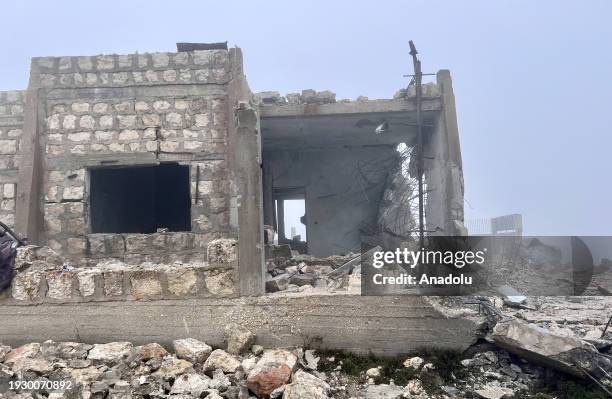 View of a collapsed building after the attacks at the town of Teltite in Idlib, Syria on January 16, 2024. According to the Iranian Revolutionary...