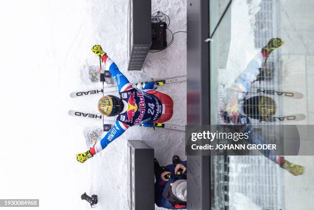 France's Matthieu Bailet gets ready to compete during the first training of the men's Downhill of FIS ski alpine world cup in Kitzbuehel, Austria on...