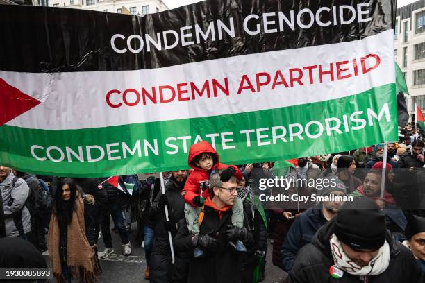 The march sets off from near Bank Station as hundreds of thousands of people join the protest in London on January 13, 2024 in London, England....