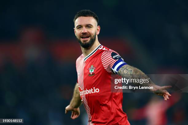 Adam Armstrong of Southampton celebrates scoring their second goal during the Sky Bet Championship match between Southampton FC and Sheffield...