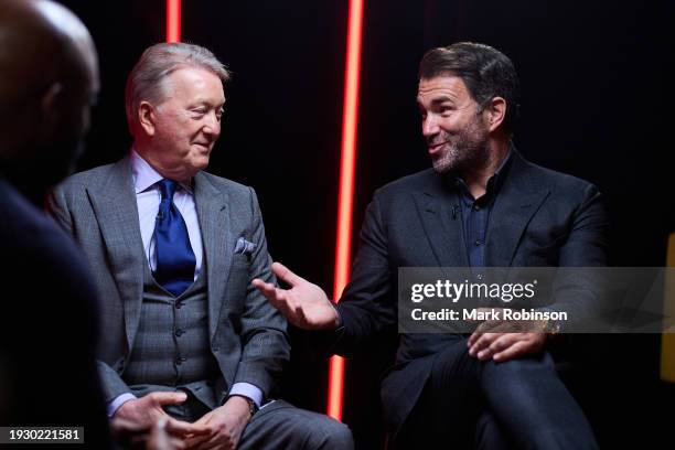 Eddie Hearn and Frank Warren during a interview ahead of Press Conference at Outernet London on January 15, 2024 in London, England.