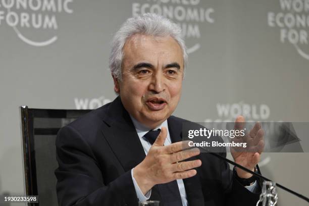 Fatih Birol, executive director of the International Energy Agency , speaks during a panel session on the opening day of the World Economic Forum in...