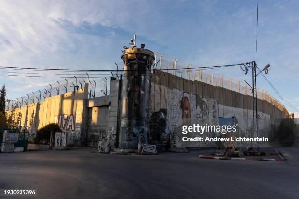 Street views of the Israeli security wall that divides the Palestinian city of Bethlehem from Israel, January 6 in Bethlehem, West Bank. The wall was...