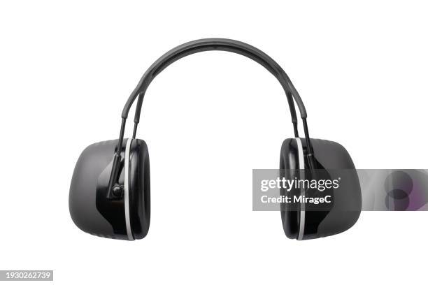 opened noise-cancelling earmuffs isolated on white - ear muffs stock pictures, royalty-free photos & images