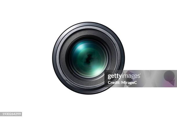 camera lens isolated on white - équipement photographique photos et images de collection
