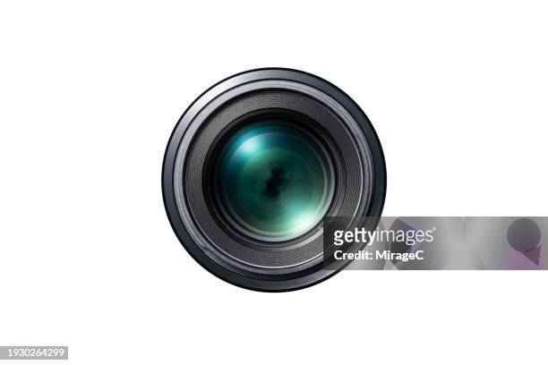 camera lens isolated on white - attrezzatura fotografica foto e immagini stock