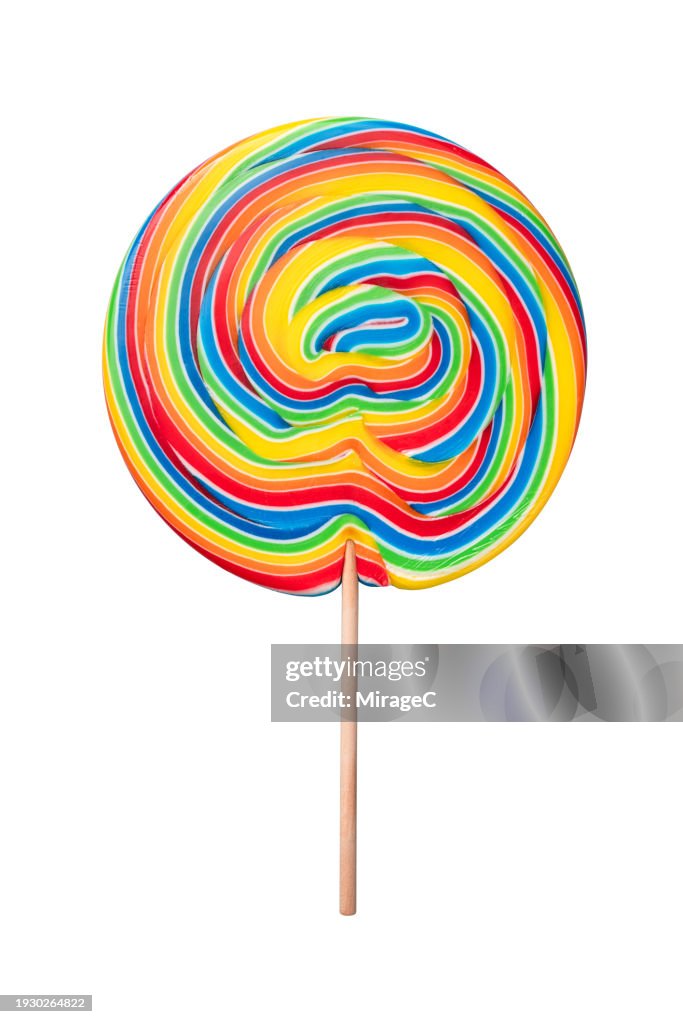 Rainbow Swirl Pattern Lollipop Isolated on White