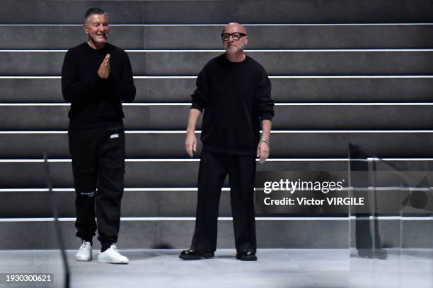 Fashion designers Stefano Gabbana and Domenico Dolce walk the runway during the Dolce & Gabanna Ready to Wear Fall/Winter 2024-2025 fashion show as...