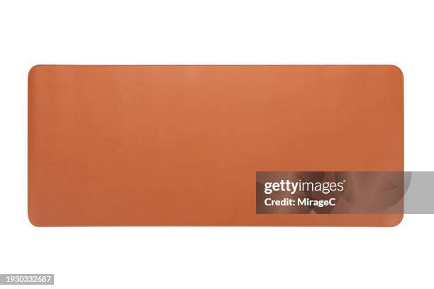 brown leather desk pad isolated on white - one empty desk stock pictures, royalty-free photos & images