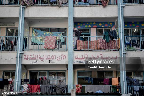 General view of the school building as Palestinians, who left their homes to survive due to Israeli attacks, took shelter in a United Nations Relief...