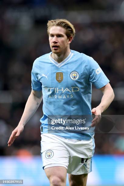 Kevin De Bruyne of Manchester City looks on during the Premier League match between Newcastle United and Manchester City at St. James Park on January...