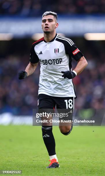 Andreas Pereira of Fulham FC in action during the Premier League match between Chelsea FC and Fulham FC at Stamford Bridge on January 13, 2024 in...