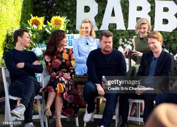 Los Angeles Director Will Gluck, Rose Byrne, Margot Robbie, James Corden, Elizabeth Debicki, Domhnall Gleeson at Junket Press Conference for Columbia...