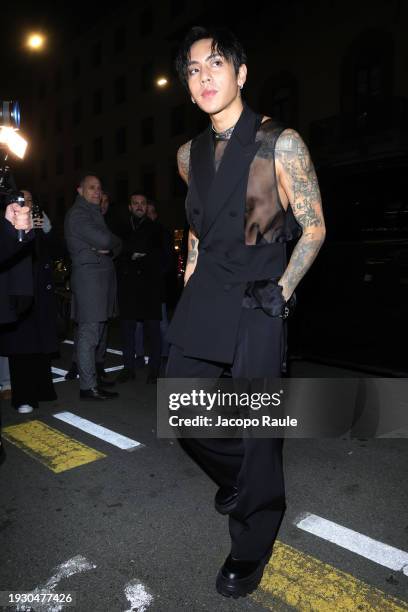 Arrives at the Dolce&Gabbana Party during the Milan Menswear Fall/Winter 2024-2025 on January 13, 2024 in Milan, Italy.
