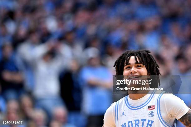 Elliot Cadeau of the North Carolina Tar Heels looks on during the second half of the game against the Syracuse Orange at the Dean E. Smith Center on...