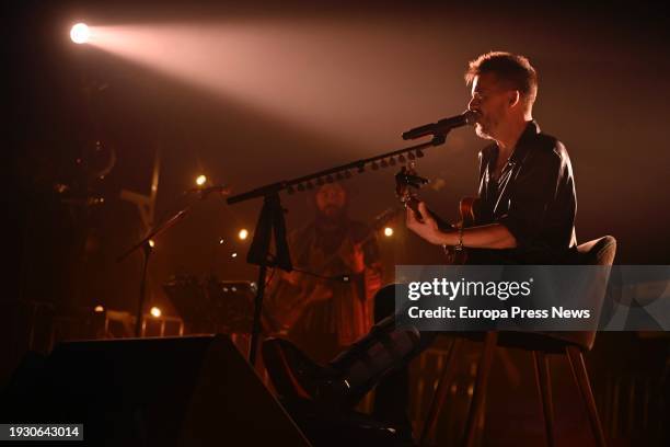 The singer Coque Malla during a performance at the Teatro de las Esquinas, on 13 January, 2024 in Zaragoza, Aragon, Spain. Coque Malla begins with...