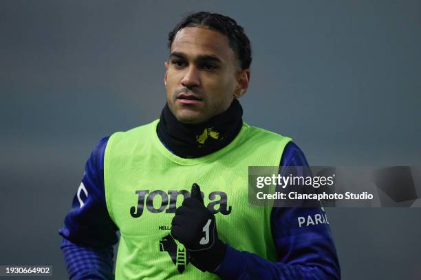 Jordi Mboula of Hellas Verona FC looks on during the Serie A TIM match between Hellas Verona FC and Empoli FC at Stadio Marcantonio Bentegodi on...