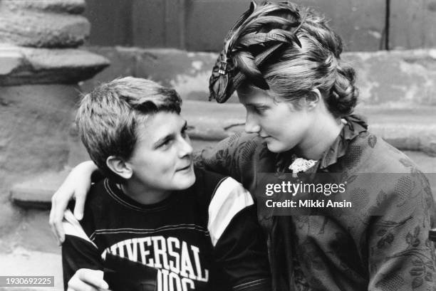 View of siblings-in-law Carlo Gabriel Nero and actress Joely Richardson on the set of the film 'The Bostonians' , Boston, Massachusetts, 1983. Their...