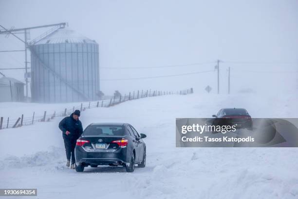 The extreme blowing winds made some of the side roads a hazard to drivers on January 13, 2024 in Polk City, Iowa. Republican presidential candidates...